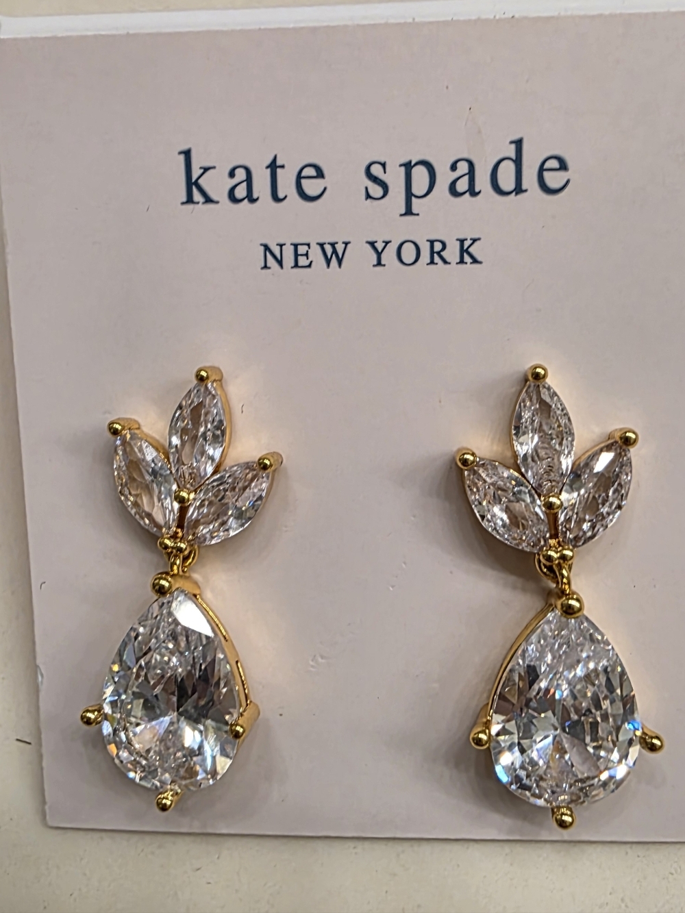 Kate spade Gold-Tone Clear Crystal Teardrop Leaf Earrings